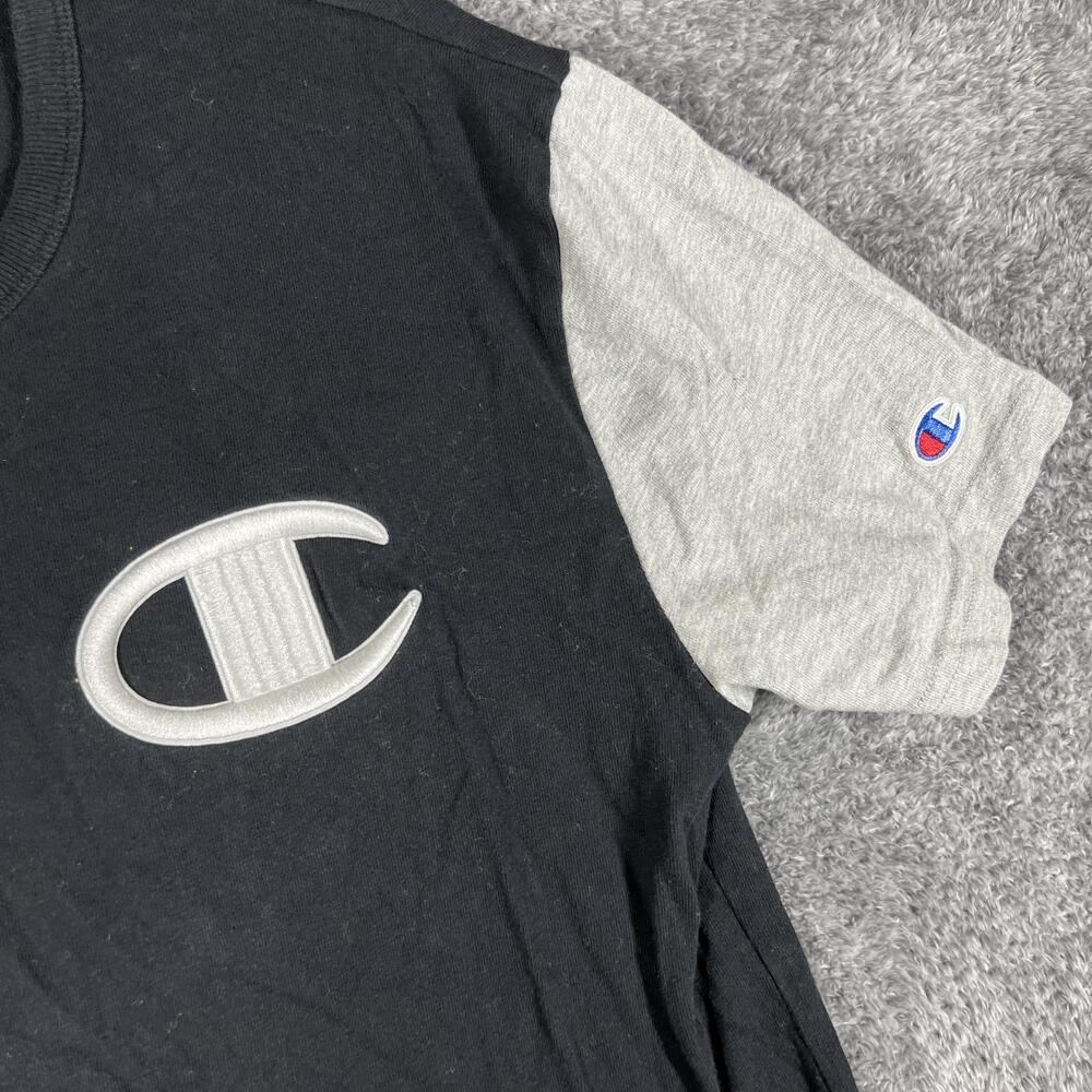Champion Shirt Mens M Black Short Sleeve Crew Neck Embroidered Colorblock - Picture 5 of 8